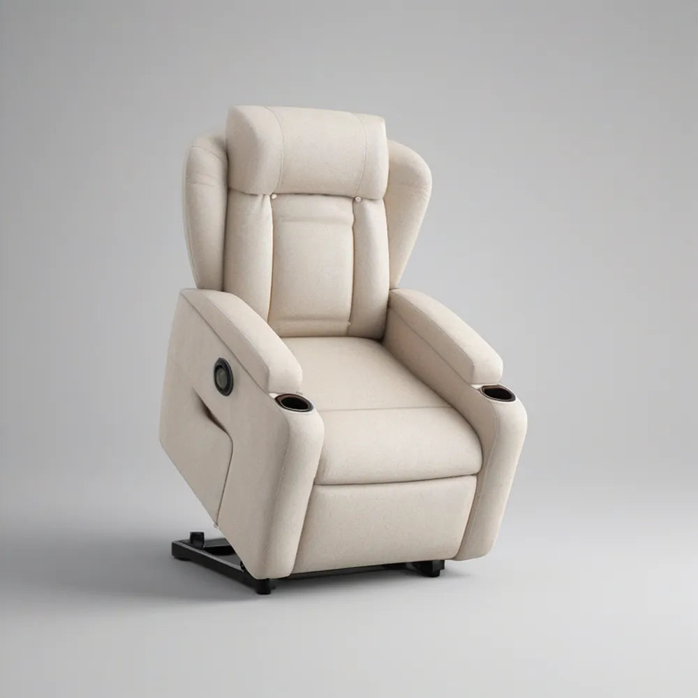 Poltrona Reclinável Manual em Poliéster Creme com Porta-Copos, 90 x 95 x 105 cm
