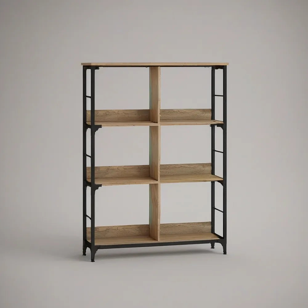 Estante de 8 Compartimentos em MDF e Aço Carvalho Natural e Preto 80 x 30 x 120 cm