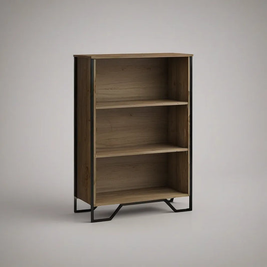 Estante Rectangular com 3 Prateleiras em Carvalho e Aço Preto, 60 x 30 x 100 cm