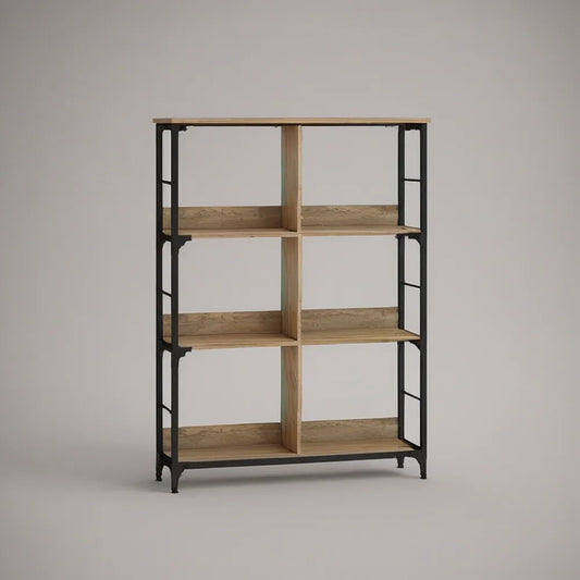 Estante de 8 Compartimentos em MDF e Aço Carvalho Natural e Preto 80 x 30 x 120 cm